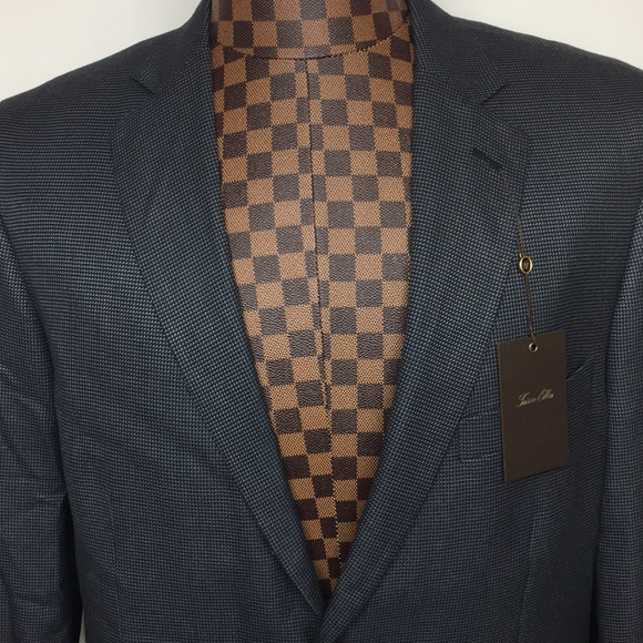 Blazer Homme Tasso Elba Gris à Carreaux Glen - Taille 46 Long, Laine Mélangée, Neuf